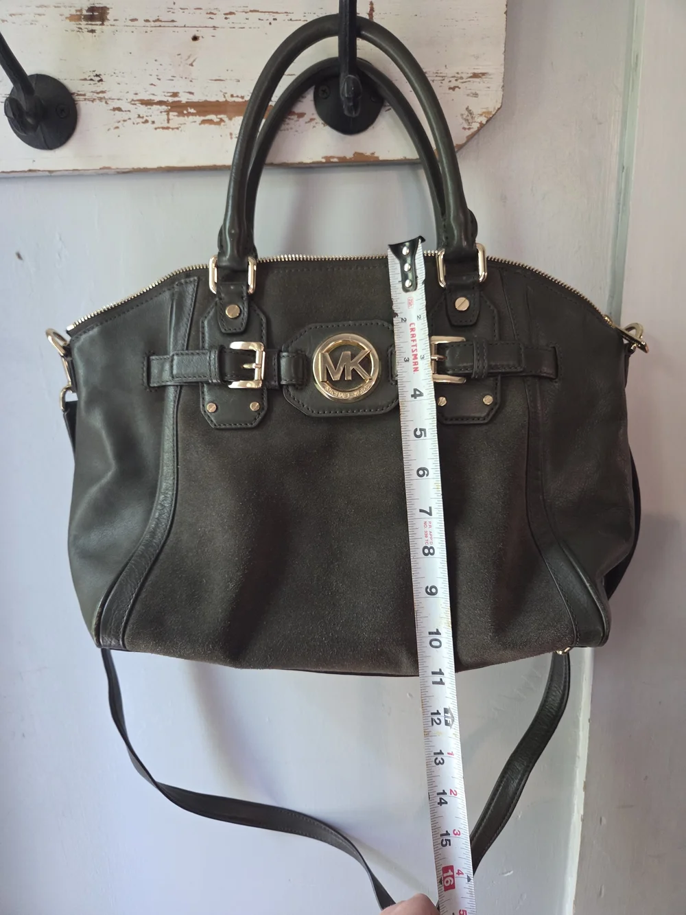 Michael Kors Olive Green Leather Satchel with Signature MK Emblem